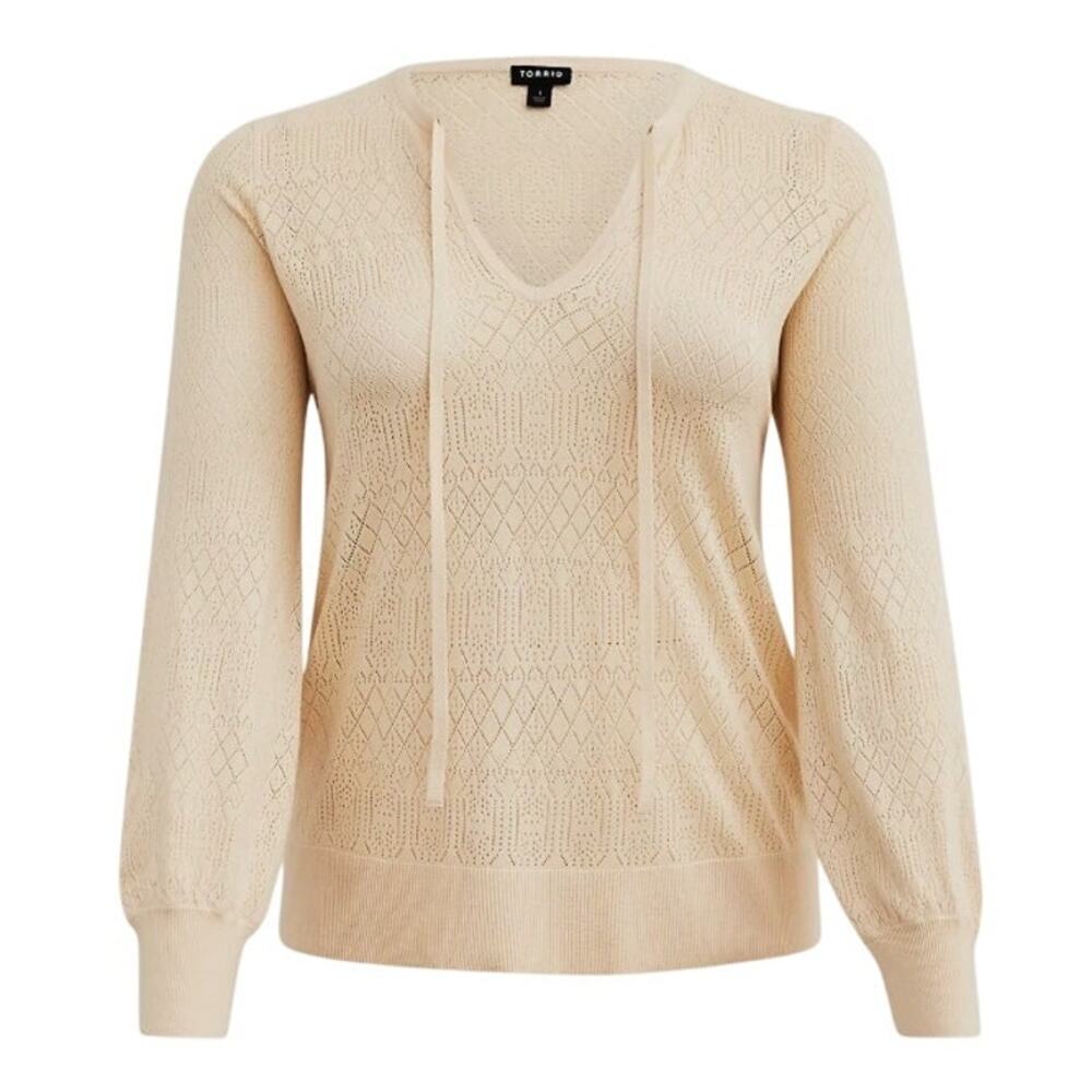 TORRID POINTELLE PULLOVER DRAWSTRING TIE NECK SWEATER SIZE 2 (18/20)